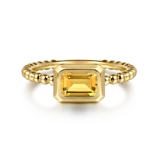 14K Yellow Plain Gold Bujukan And Citrine Stackable Promise Ring