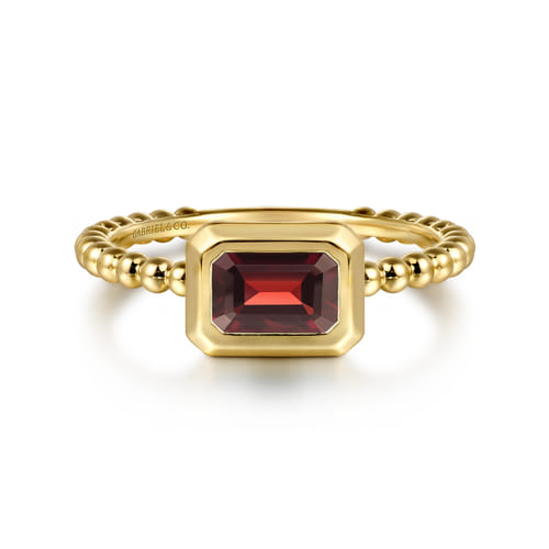 14K Yellow Plain Gold Bujukan And Garnet Stackable Promise Ring