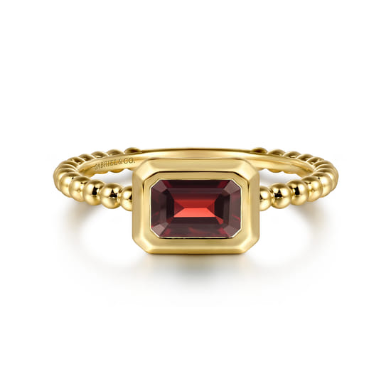 14K Yellow Plain Gold Bujukan And Garnet Stackable Promise Ring