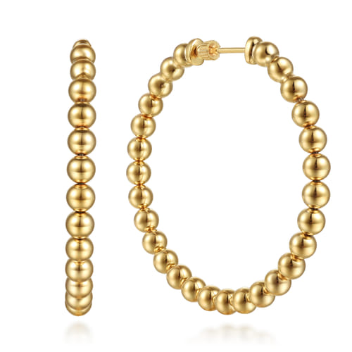 14K Yellow Plain Gold Bujukan Beads Classic Hoop Earrings 14K Yellow Plain Gold Bujukan Beads Classic Hoop Earrings