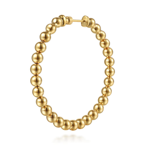 14K Yellow Plain Gold Bujukan Beads Classic Hoop Earrings 14K Yellow Plain Gold Bujukan Beads Classic Hoop Earrings