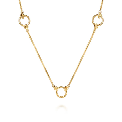 14K Yellow Plain Gold Bujukan Clover Link Chain Station Necklace