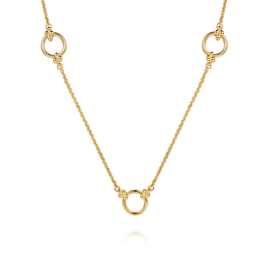 Gabriel - 14K Yellow Plain Gold Bujukan Clover Link Chain Station Necklace