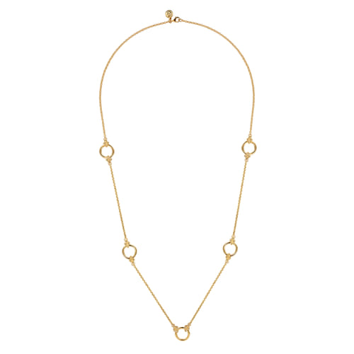 14K Yellow Plain Gold Bujukan Clover Link Chain Station Necklace