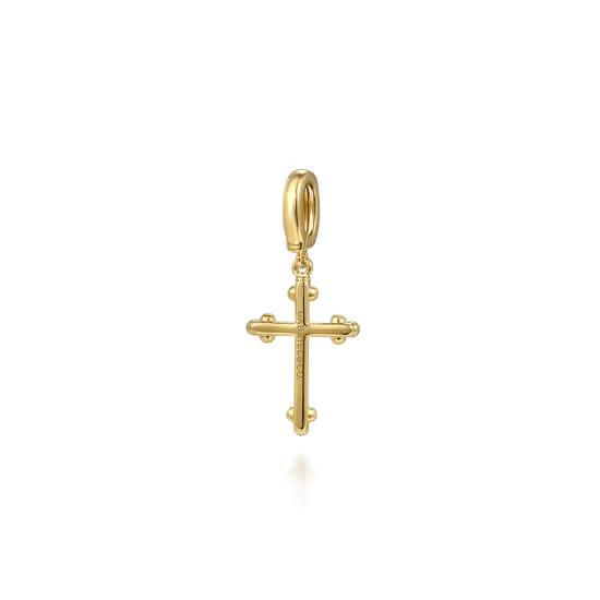 14K Yellow Plain Gold Bujukan Cross Charm Pendant With Detachable Bail angle 2