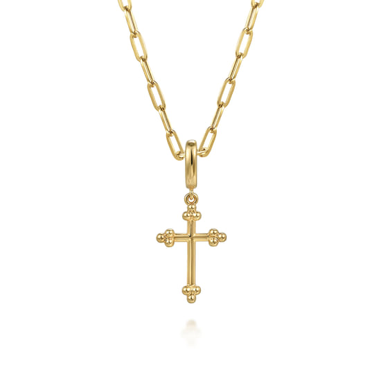14K Yellow Plain Gold Bujukan Cross Charm Pendant With Detachable Bail angle 3