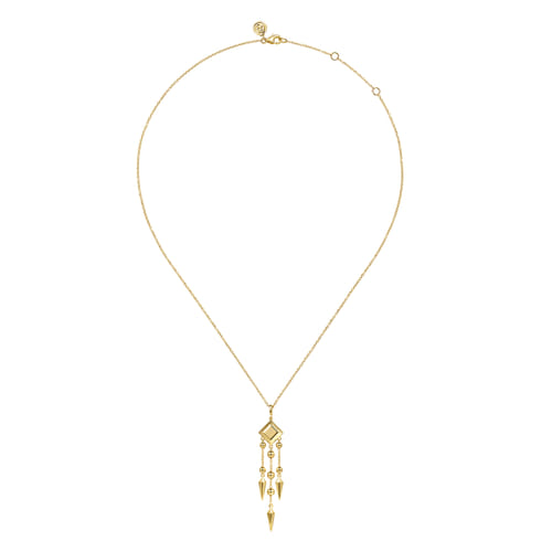 14K Yellow Plain Gold Bujukan Drop Chandelier Necklace