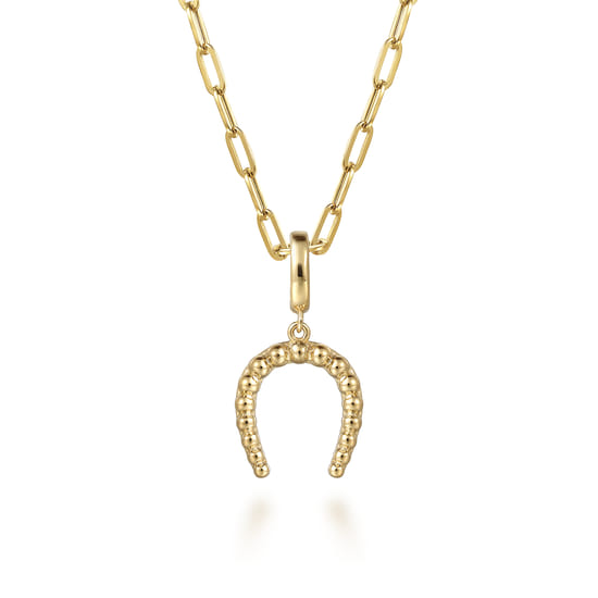14K Yellow Plain Gold Bujukan Horseshoe Charm Pendant With Detachable Bail angle 3