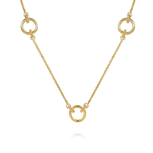 14K Yellow Plain Gold Bujukan Link Chain Station Necklace