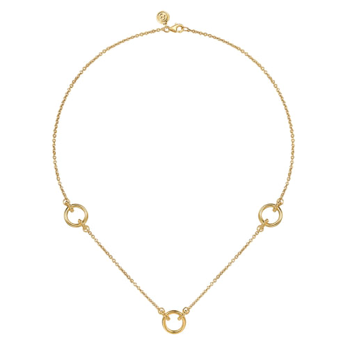 14K Yellow Plain Gold Bujukan Link Chain Station Necklace