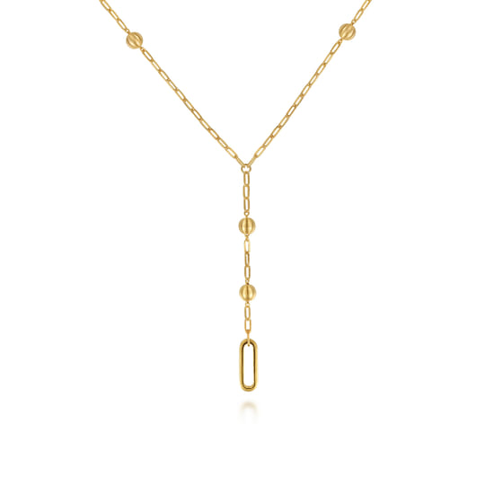 14K Yellow Plain Gold Bujukan Link Chain Y Necklace