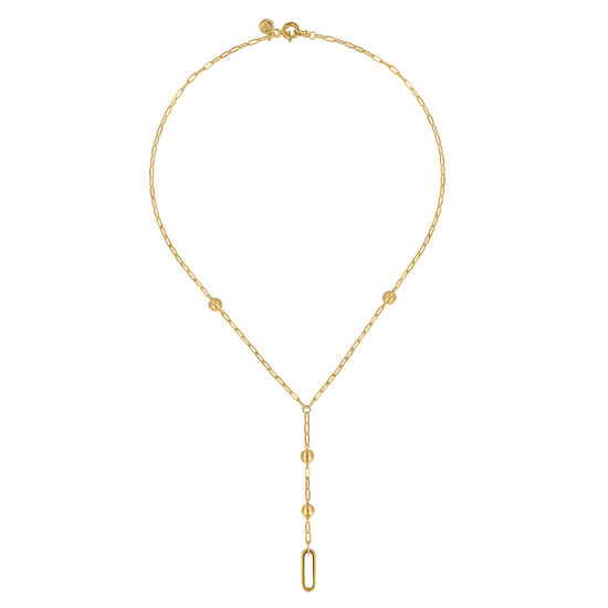 14K Yellow Plain Gold Bujukan Link Chain Y Necklace angle 2