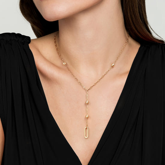 14K Yellow Plain Gold Bujukan Link Chain Y Necklace angle 3