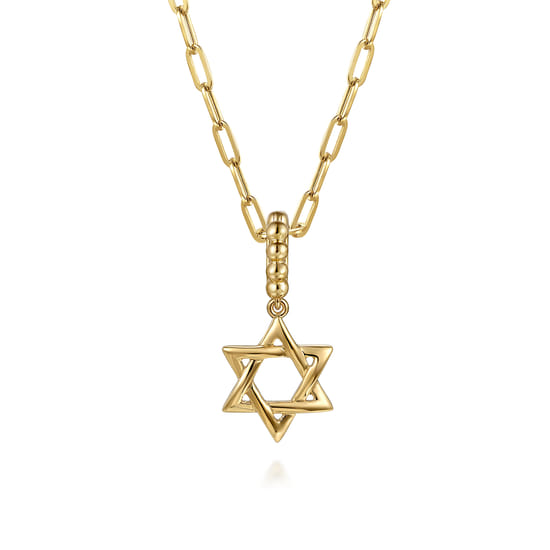 14K Yellow Plain Gold Bujukan Star Of David Charm With Detachable Bail angle 3
