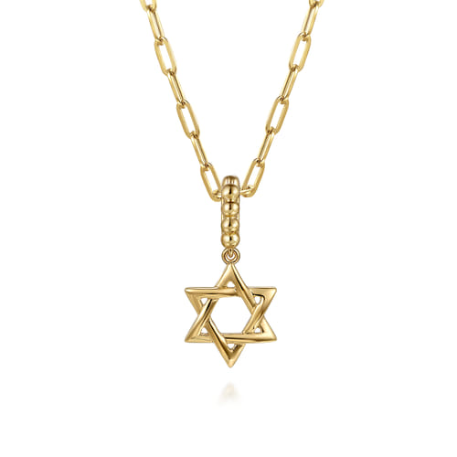 14K Yellow Plain Gold Bujukan Star Of David Charm With Detachable Bail 14K Yellow Plain Gold Bujukan Star Of David Charm With Detachable Bail