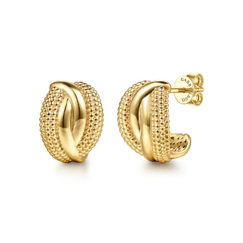 14K Yellow Plain Gold Bujukan Wrap J Hoop Stud Earrings 14K Yellow Plain Gold Bujukan Wrap J Hoop Stud Earrings