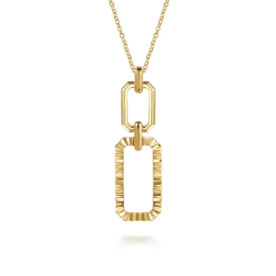 Gabriel - 14K Yellow Plain Gold Diamond Cut Link Pendant Necklace