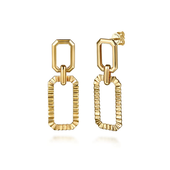 Gabriel - 14K Yellow Plain Gold Diamond Cut Link Stud Drop Earrings