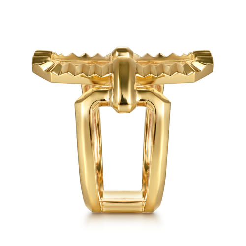 14K Yellow Plain Gold Diamond Cut Link Wide Band Ring