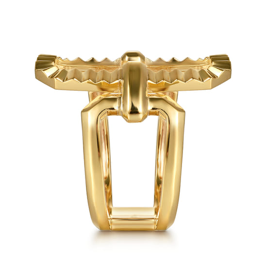 14K Yellow Plain Gold Diamond Cut Link Wide Band Ring angle 4