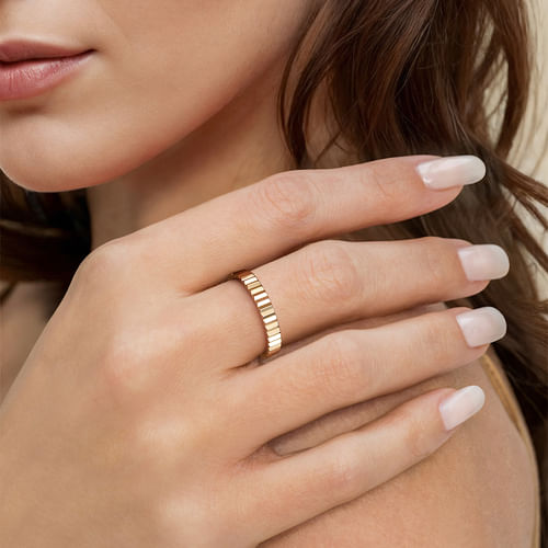14K Yellow Plain Gold Diamond Cut Stackable Ring