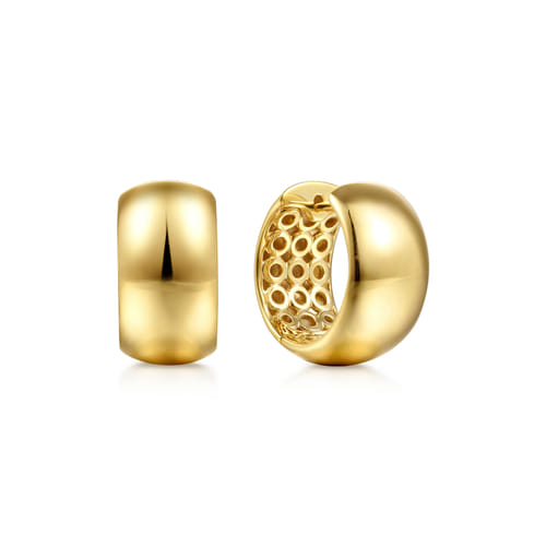 14K Yellow Plain Gold Huggie Earrings