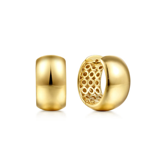 14K Yellow Plain Gold Huggie Earrings