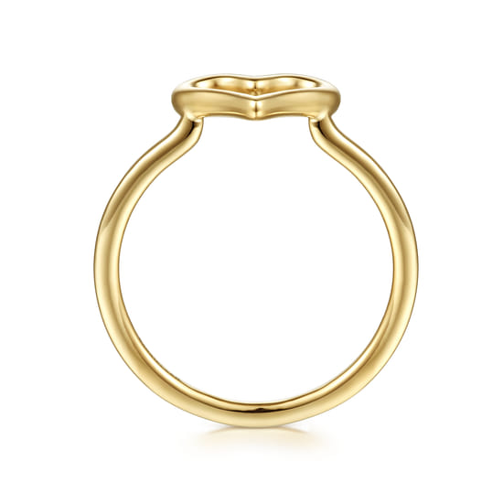 14K Yellow Plain Gold Open Heart Ladies Ring angle 2