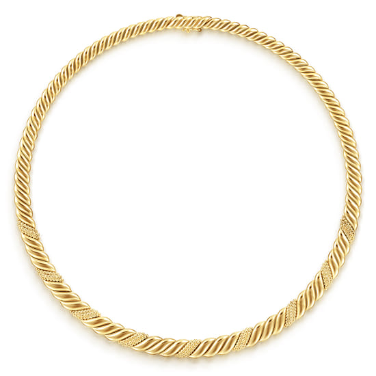 14K Yellow Plain Gold Pave Bujukan Necklace