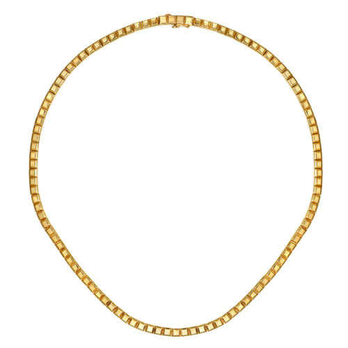 14K Yellow Plain Gold Tennis Necklace