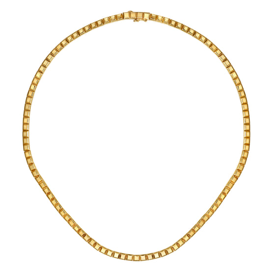 14K Yellow Plain Gold Tennis Necklace angle 2 14K Yellow Plain Gold Tennis Necklace angle 2