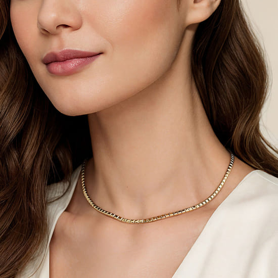14K Yellow Plain Gold Tennis Necklace angle 4 14K Yellow Plain Gold Tennis Necklace angle 4