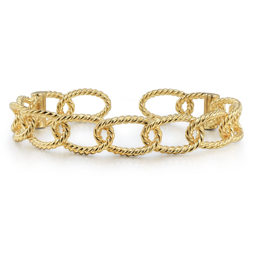 14K Yellow Plain Gold Twisted Rope Link Bangle

