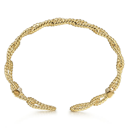 14K Yellow Plain Gold Twisted Rope Link Bangle
