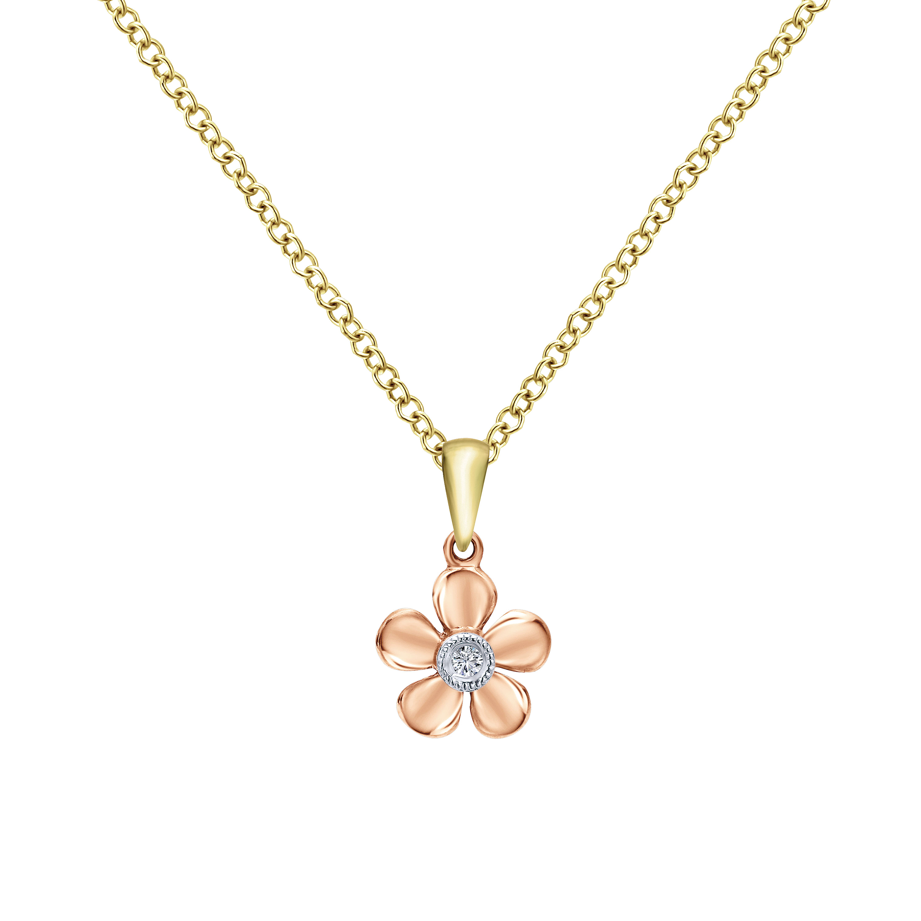 14K Yellow-Rose Gold Floral Diamond Necklace