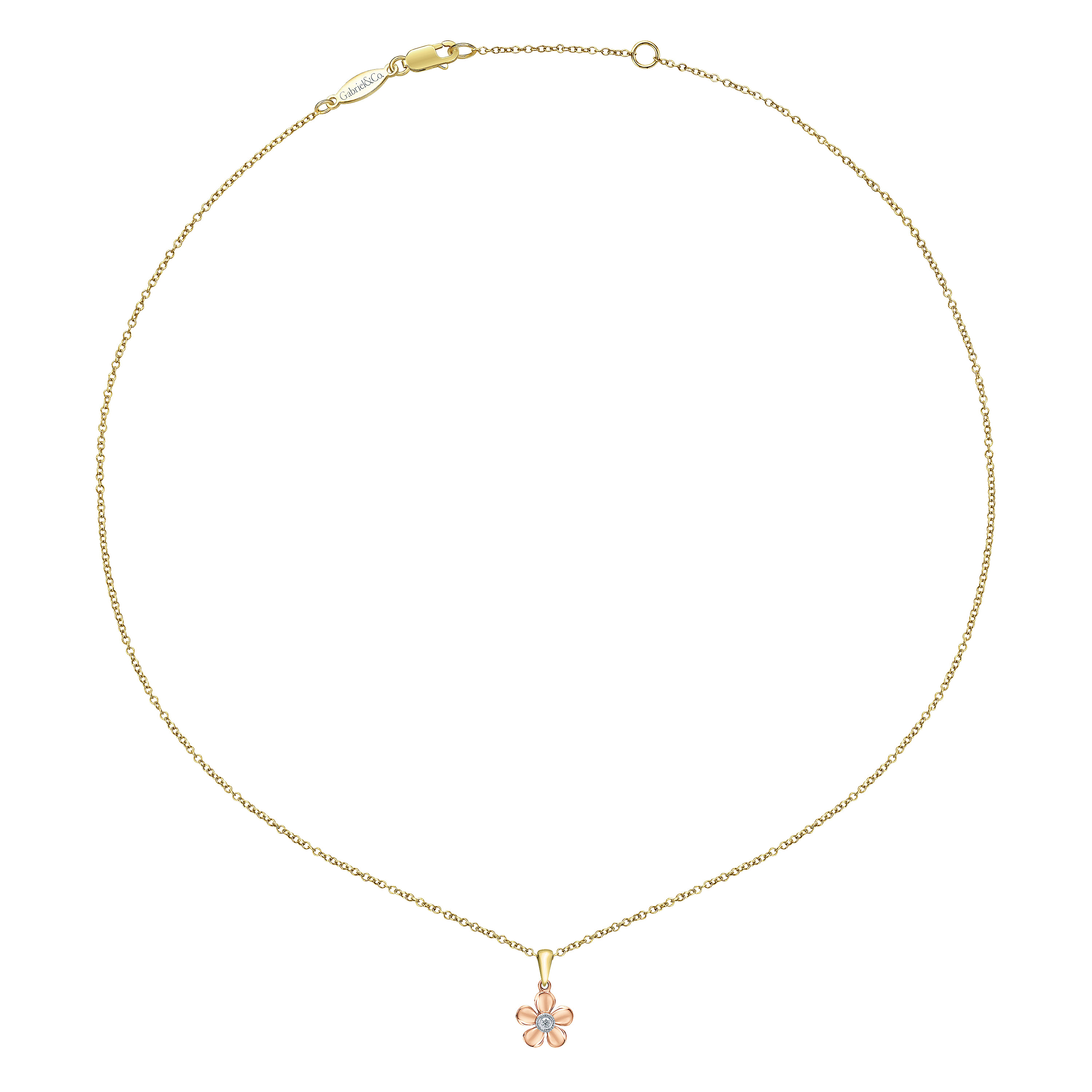 14K Yellow-Rose Gold Floral Diamond Necklace