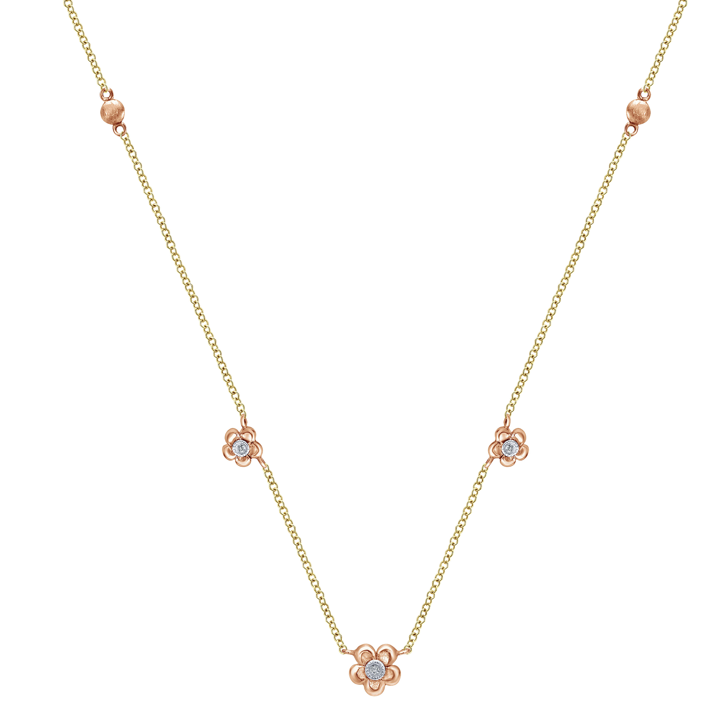 Gabriel - 14K Yellow-Rose Gold Floral Diamond Station Necklace