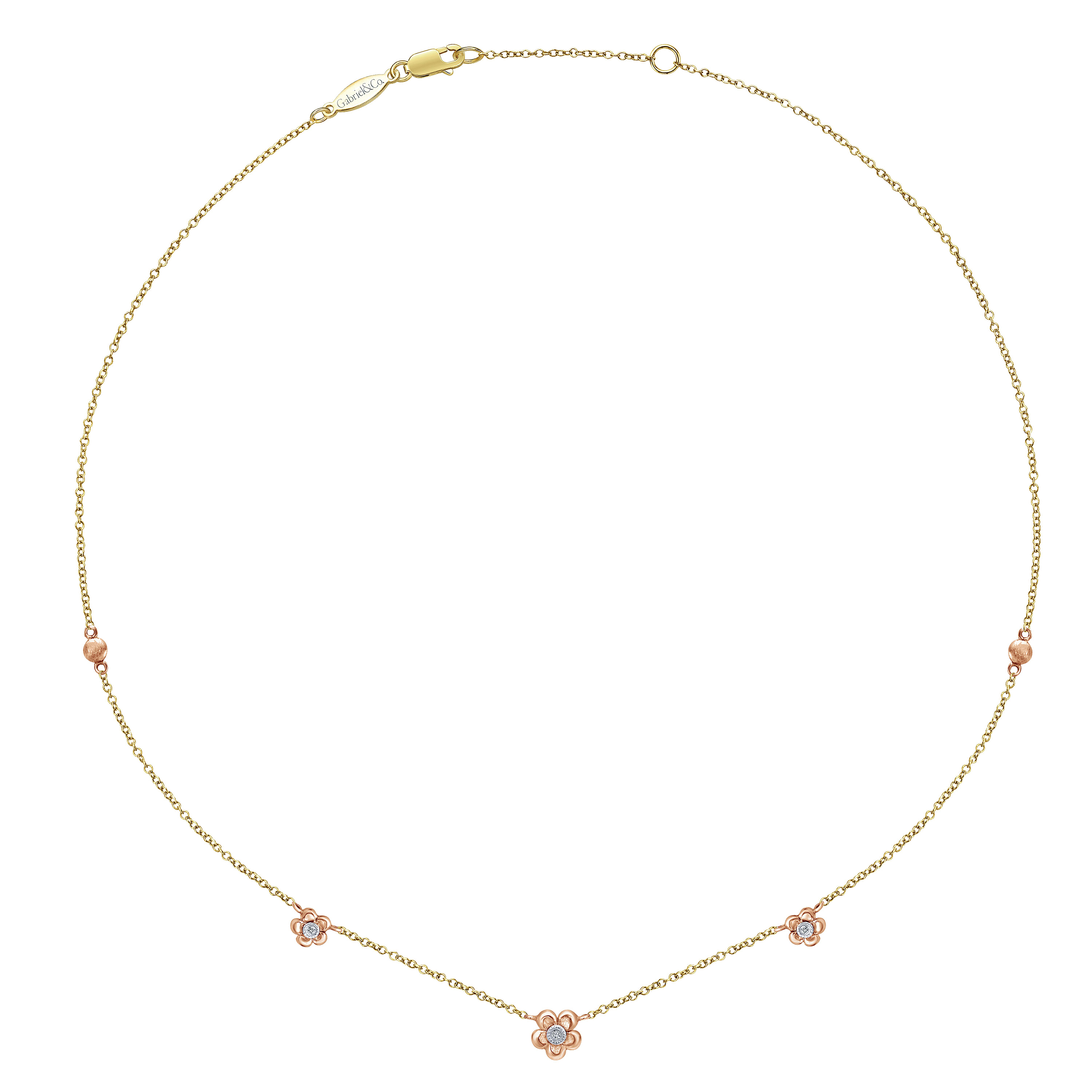 14K Yellow-Rose Gold Floral Diamond Station Necklace