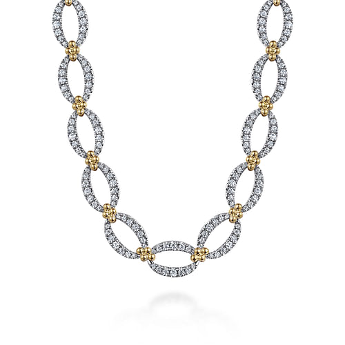 14K Yellow-White Chain Diamond Link Necklace