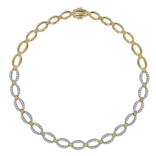 14K Yellow-White Chain Diamond Link Necklace