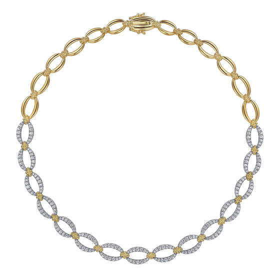 14K Yellow-White Chain Diamond Link Necklace angle 2