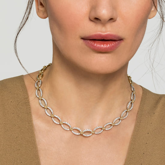 14K Yellow-White Chain Diamond Link Necklace angle 3