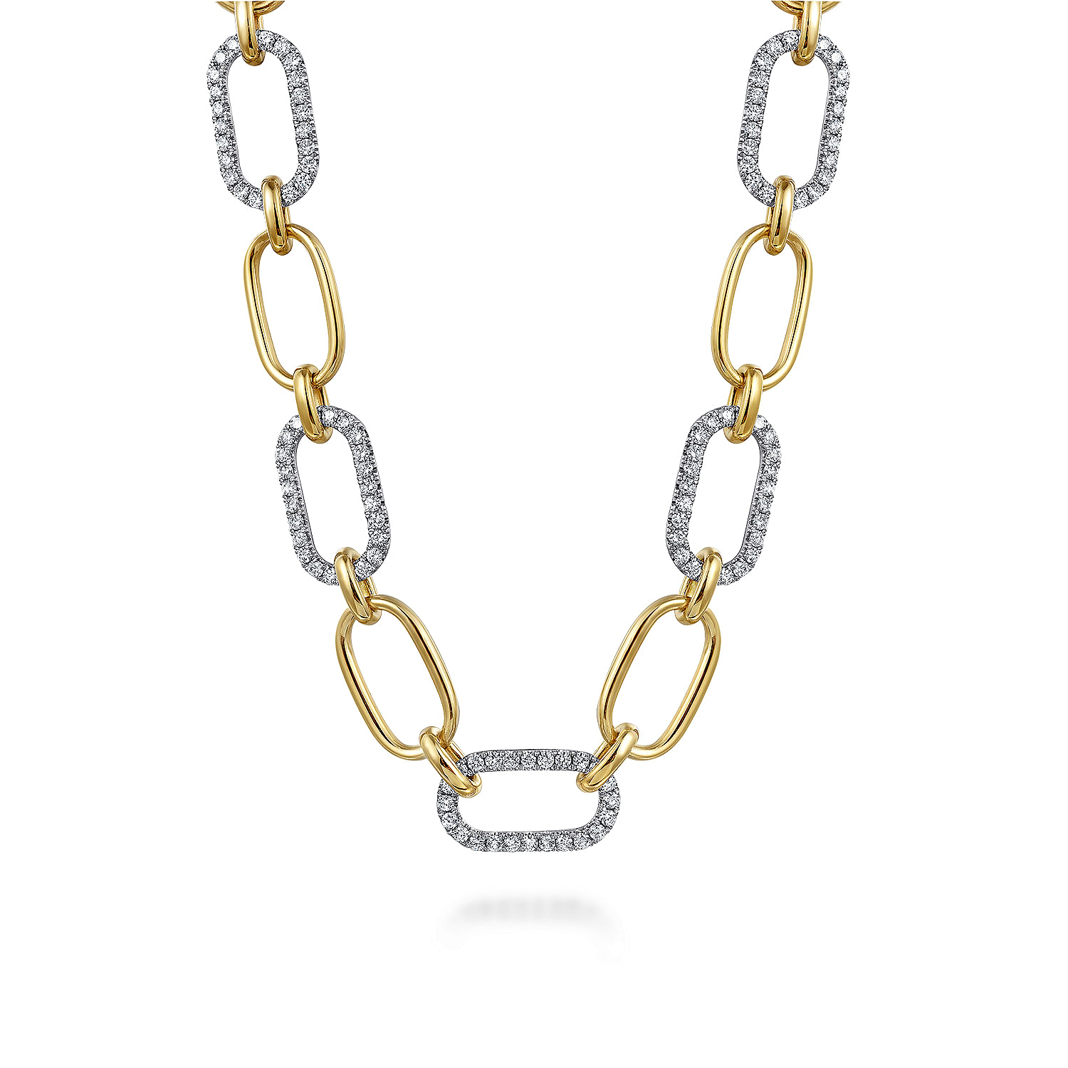 Gabriel - 14K Yellow-White Chain Necklace with Diamond Link Stations