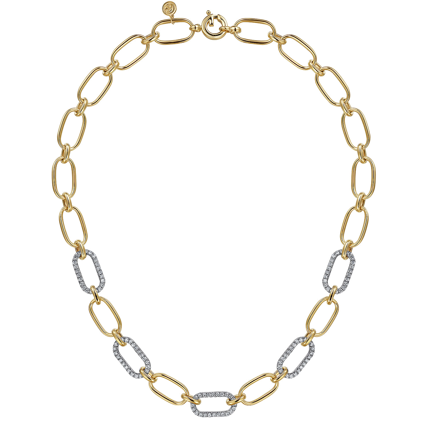 14K Yellow-White Chain Necklace with Diamond Link Stations