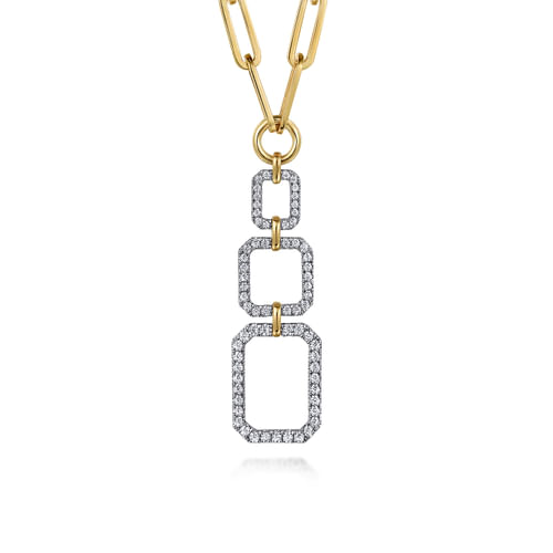 14K Yellow-White Chain Necklace with Geometric Pave Diamond Pendant