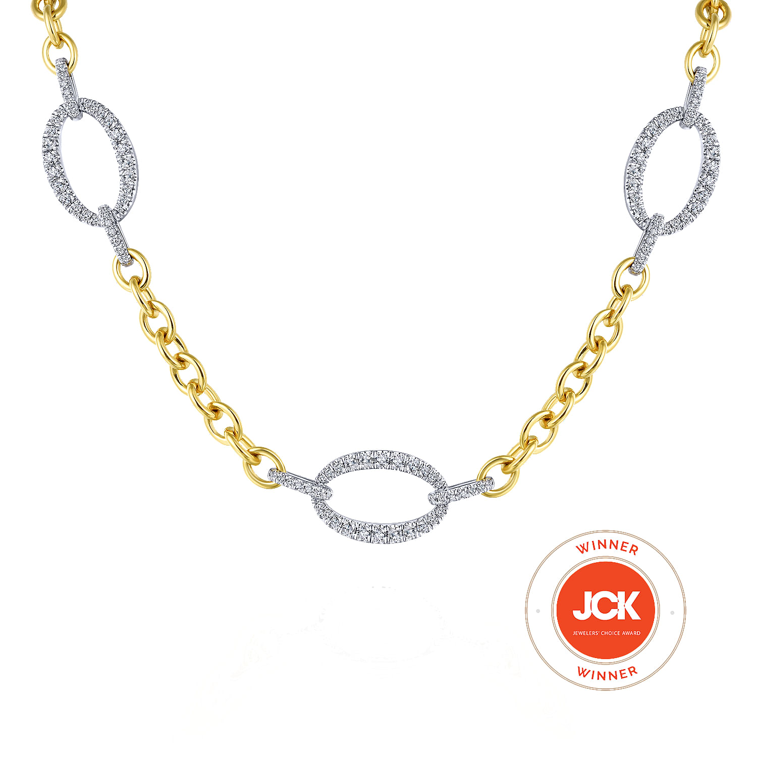 Gabriel - 14K Yellow-White Chain Necklace with Oval Diamond Link Stations