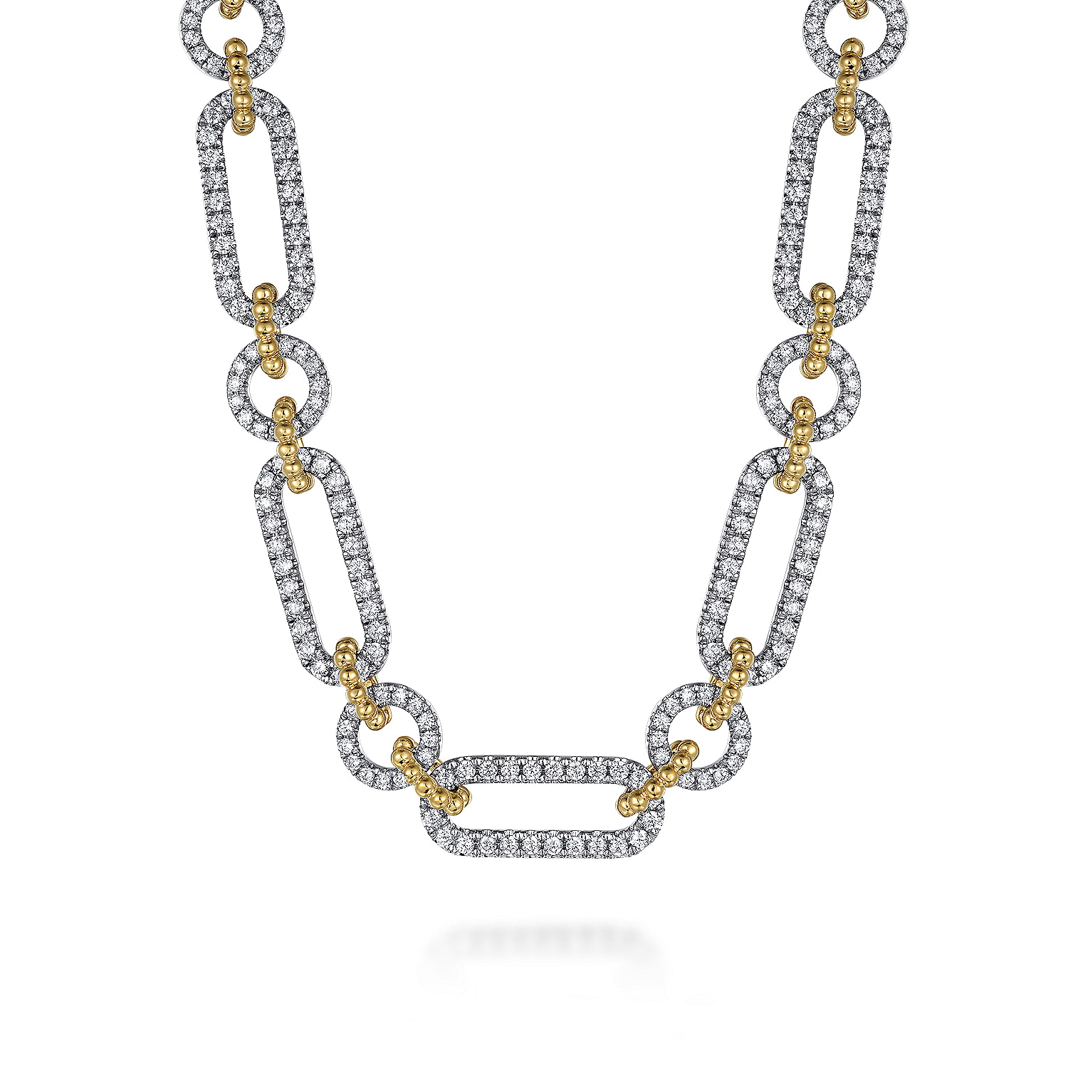 14K Yellow-White Chain Pave Link Necklace