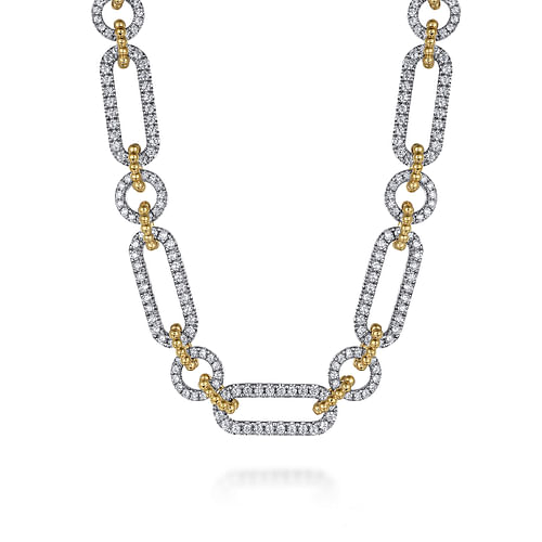 14K Yellow-White Chain Pave Link Necklace