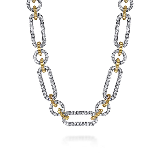 Gabriel - 14K Yellow-White Chain Pave Link Necklace