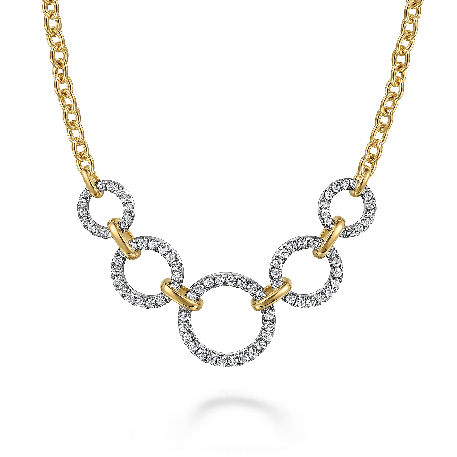 14K Yellow-White Diamond Circles Chain Necklace